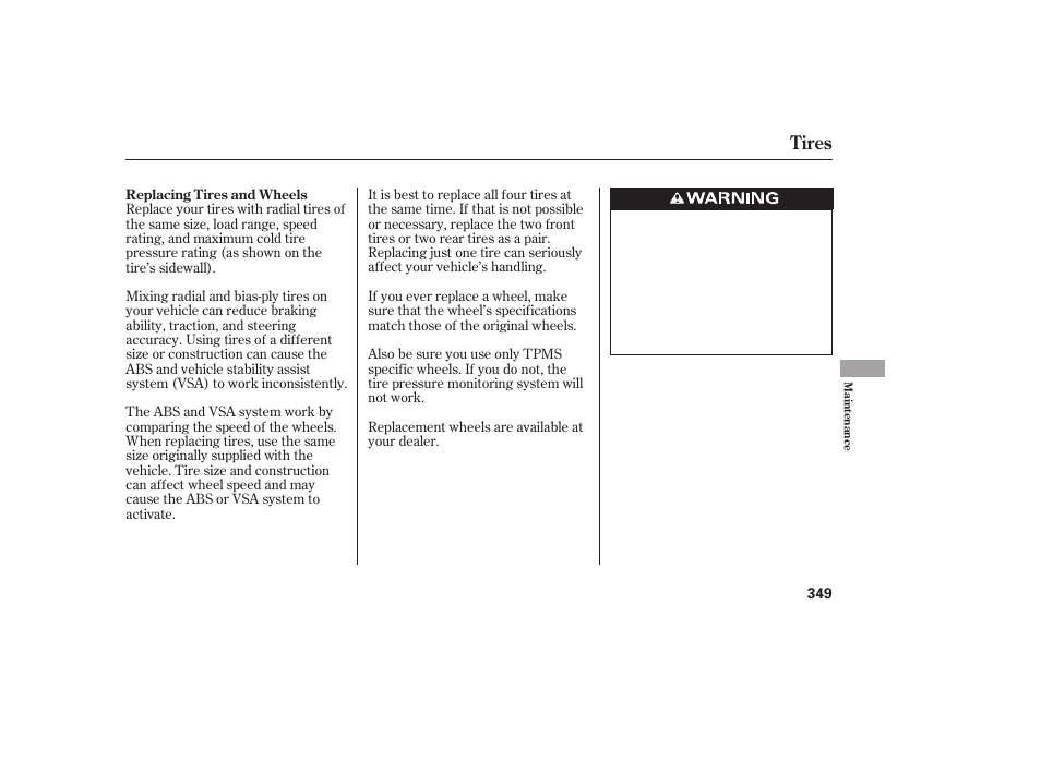 Tires | HONDA 2013 Ridgeline User Manual | Page 357 / 424