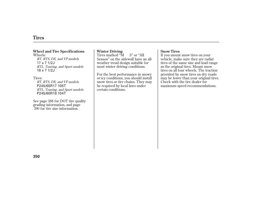 Tires | HONDA 2013 Ridgeline User Manual | Page 358 / 424