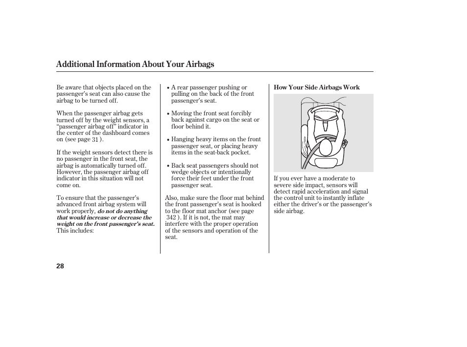 Additional information about your airbags | HONDA 2013 Ridgeline User Manual | Page 36 / 424