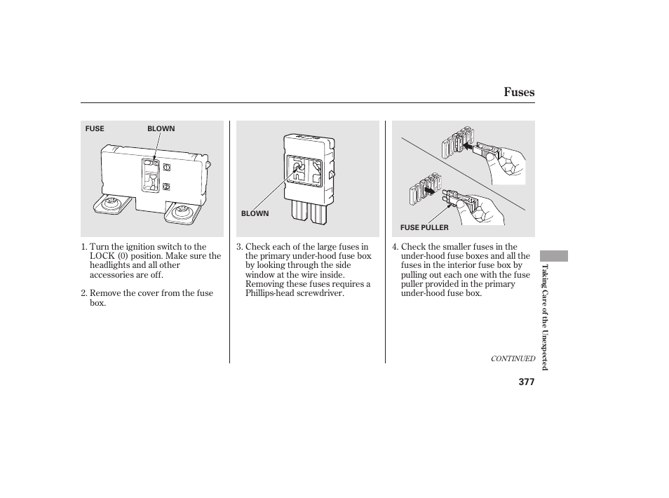 Fuses | HONDA 2013 Ridgeline User Manual | Page 385 / 424