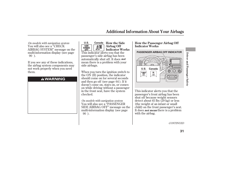 Additional information about your airbags | HONDA 2013 Ridgeline User Manual | Page 39 / 424