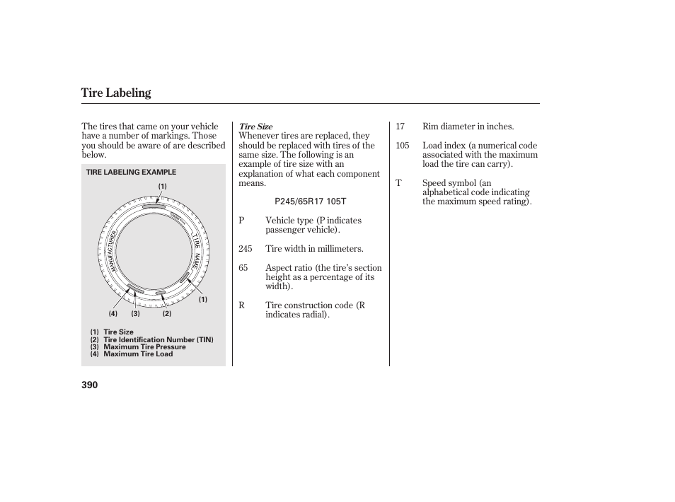 Tire labeling | HONDA 2013 Ridgeline User Manual | Page 398 / 424