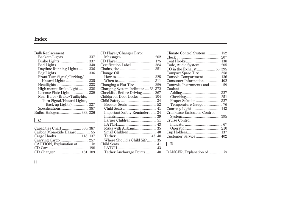 Index | HONDA 2013 Ridgeline User Manual | Page 415 / 424