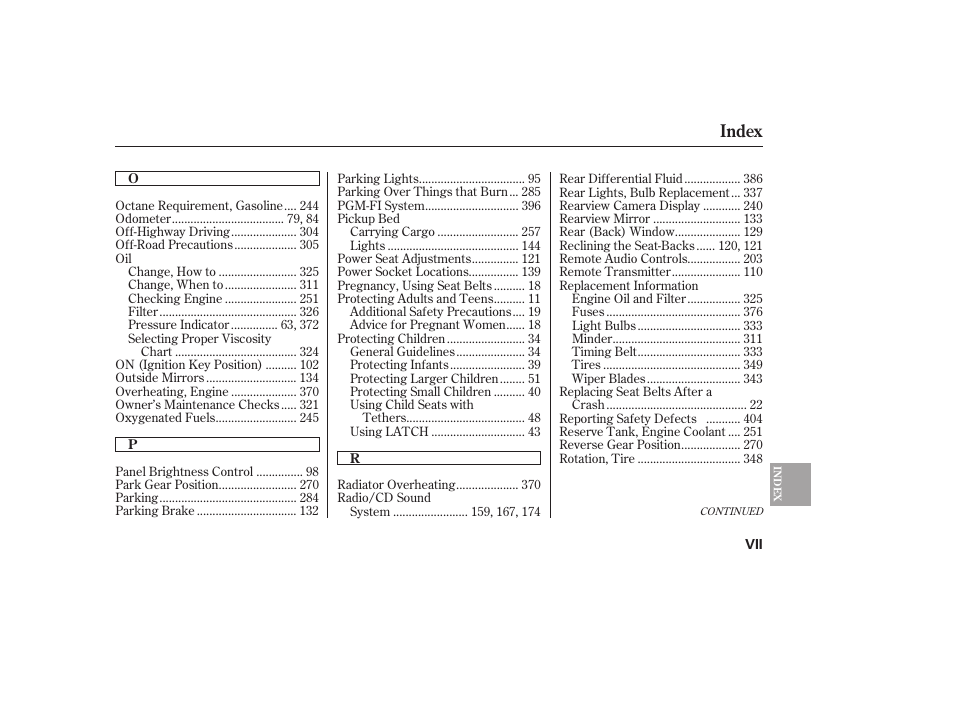 Index | HONDA 2013 Ridgeline User Manual | Page 420 / 424