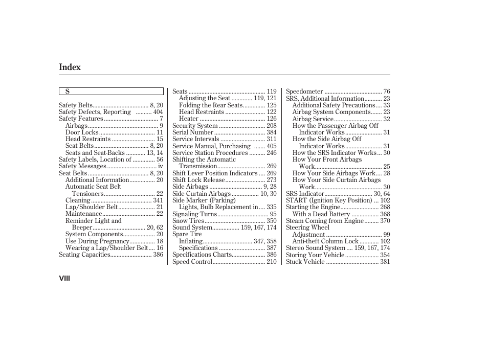 Index | HONDA 2013 Ridgeline User Manual | Page 421 / 424