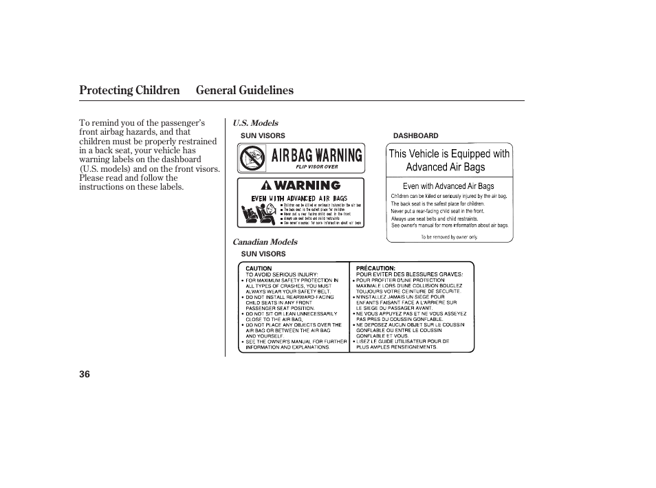 Protecting children general guidelines | HONDA 2013 Ridgeline User Manual | Page 44 / 424