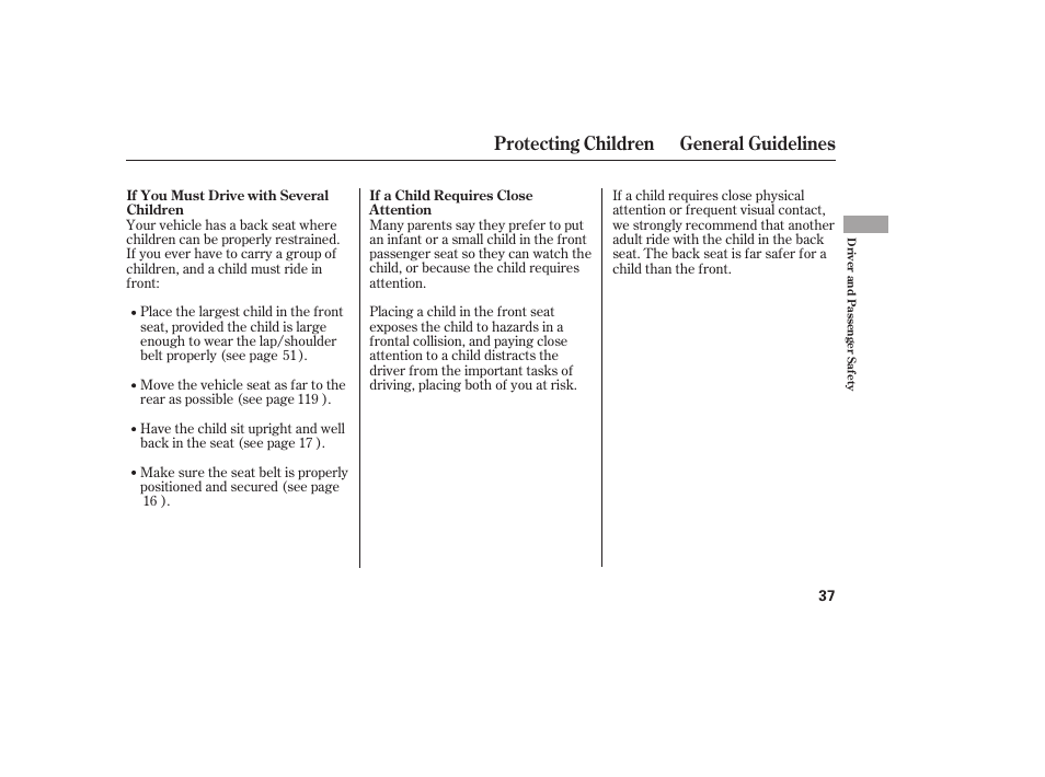 Protecting children general guidelines | HONDA 2013 Ridgeline User Manual | Page 45 / 424