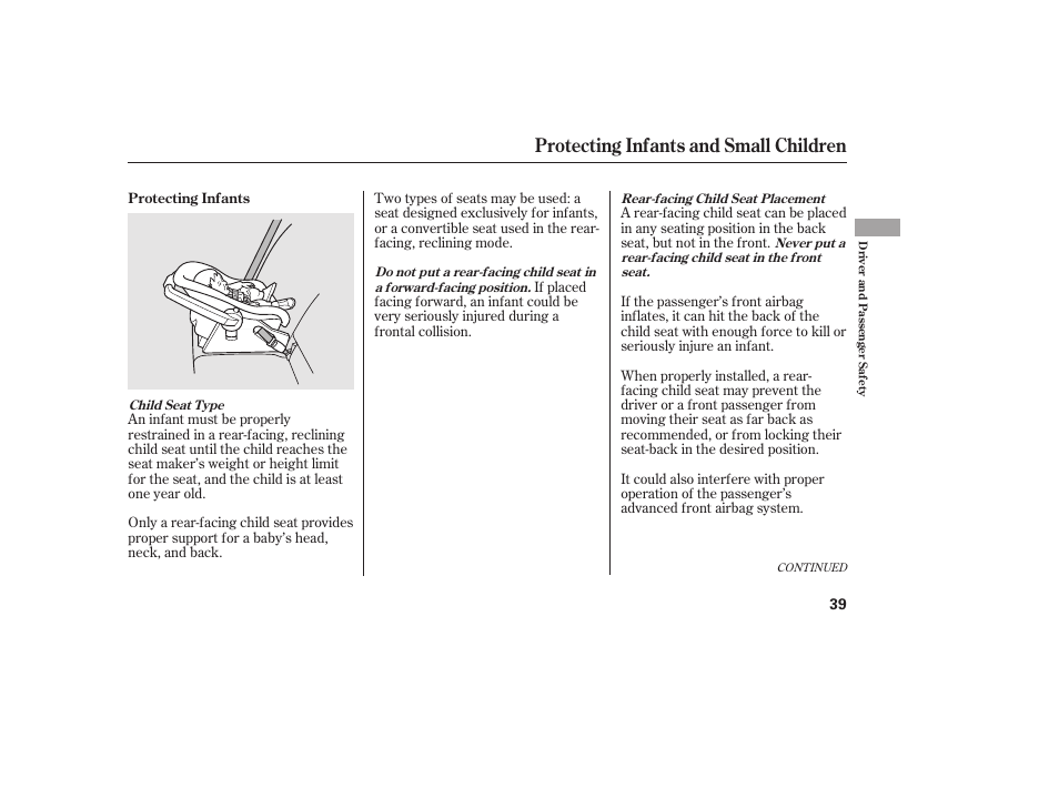 Protecting infants and small children | HONDA 2013 Ridgeline User Manual | Page 47 / 424