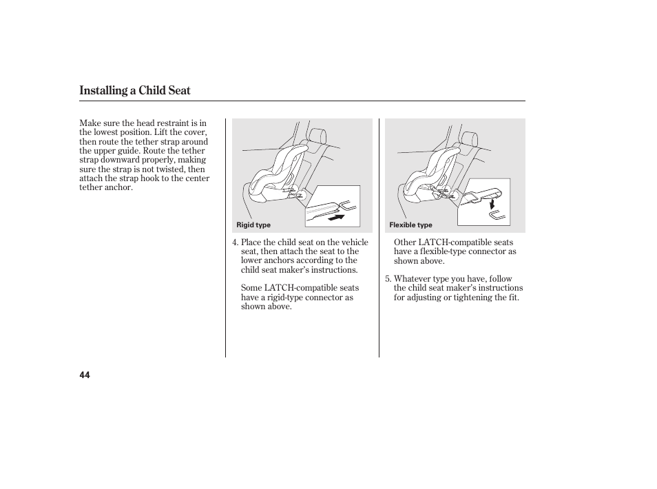 Installing a child seat | HONDA 2013 Ridgeline User Manual | Page 52 / 424