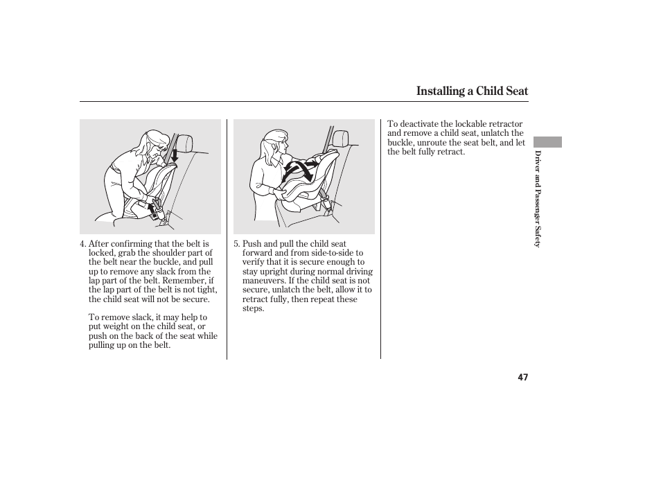 Installing a child seat | HONDA 2013 Ridgeline User Manual | Page 55 / 424