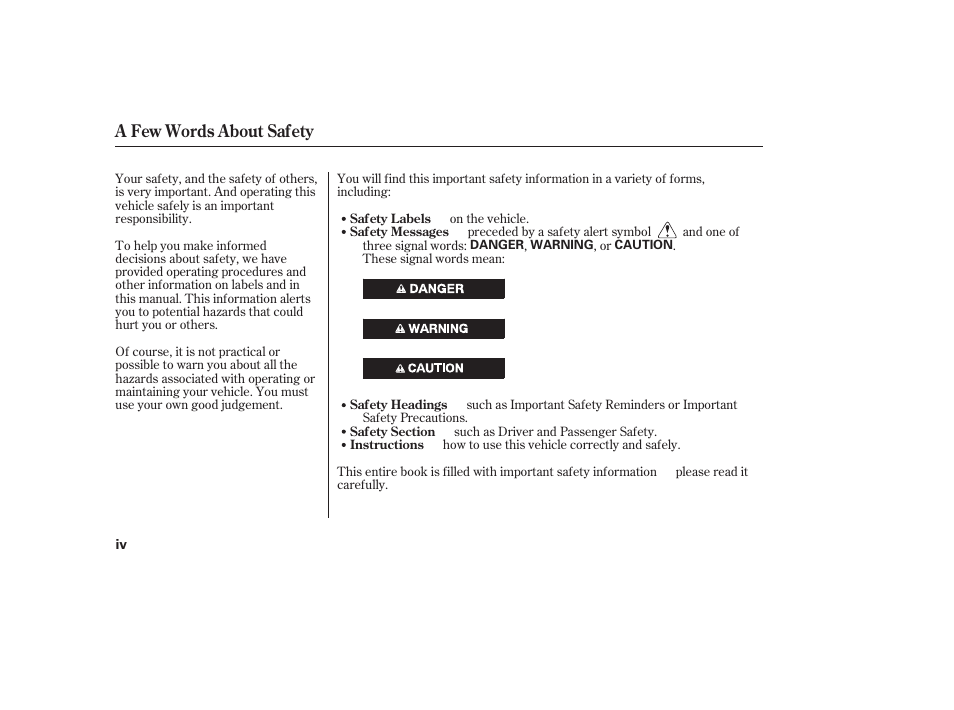 A few words about safety | HONDA 2013 Ridgeline User Manual | Page 6 / 424