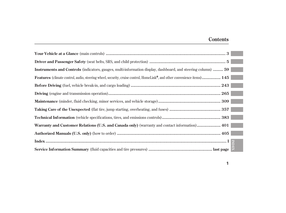 HONDA 2013 Ridgeline User Manual | Page 9 / 424