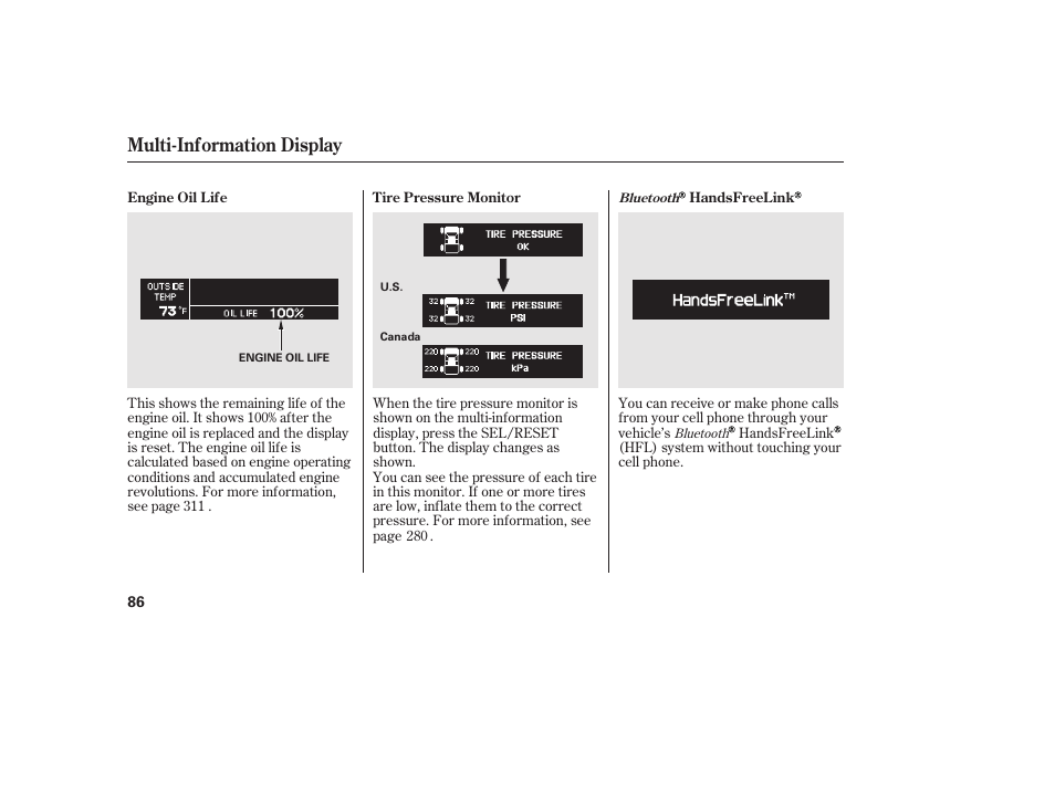 Multi-information display | HONDA 2013 Ridgeline User Manual | Page 94 / 424