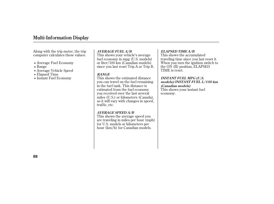 Multi-information display | HONDA 2013 Ridgeline User Manual | Page 96 / 424