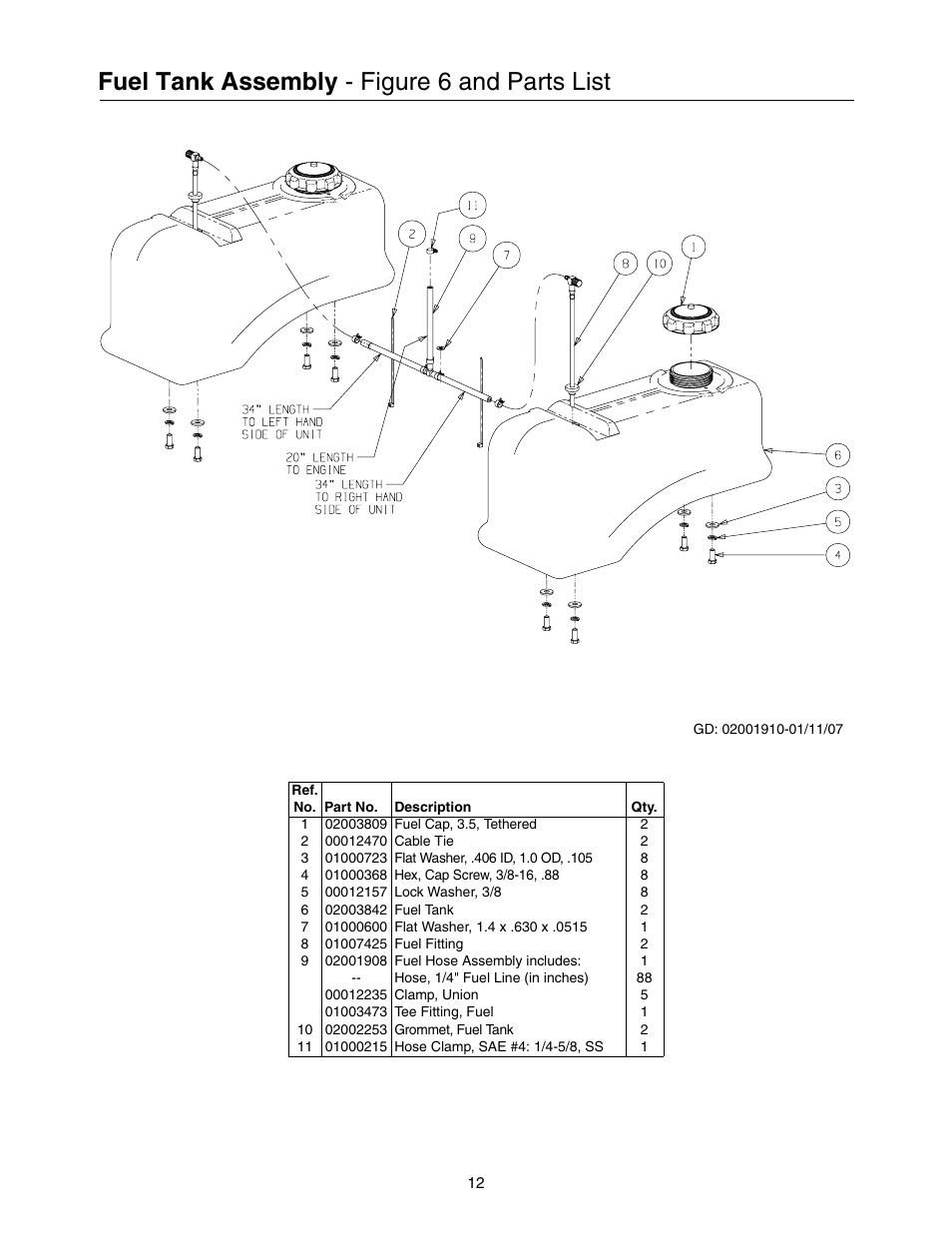 Fuel tank assembly, Figure 6 and parts list | Cub Cadet 53AI8CTW750 User Manual | Page 12 / 28