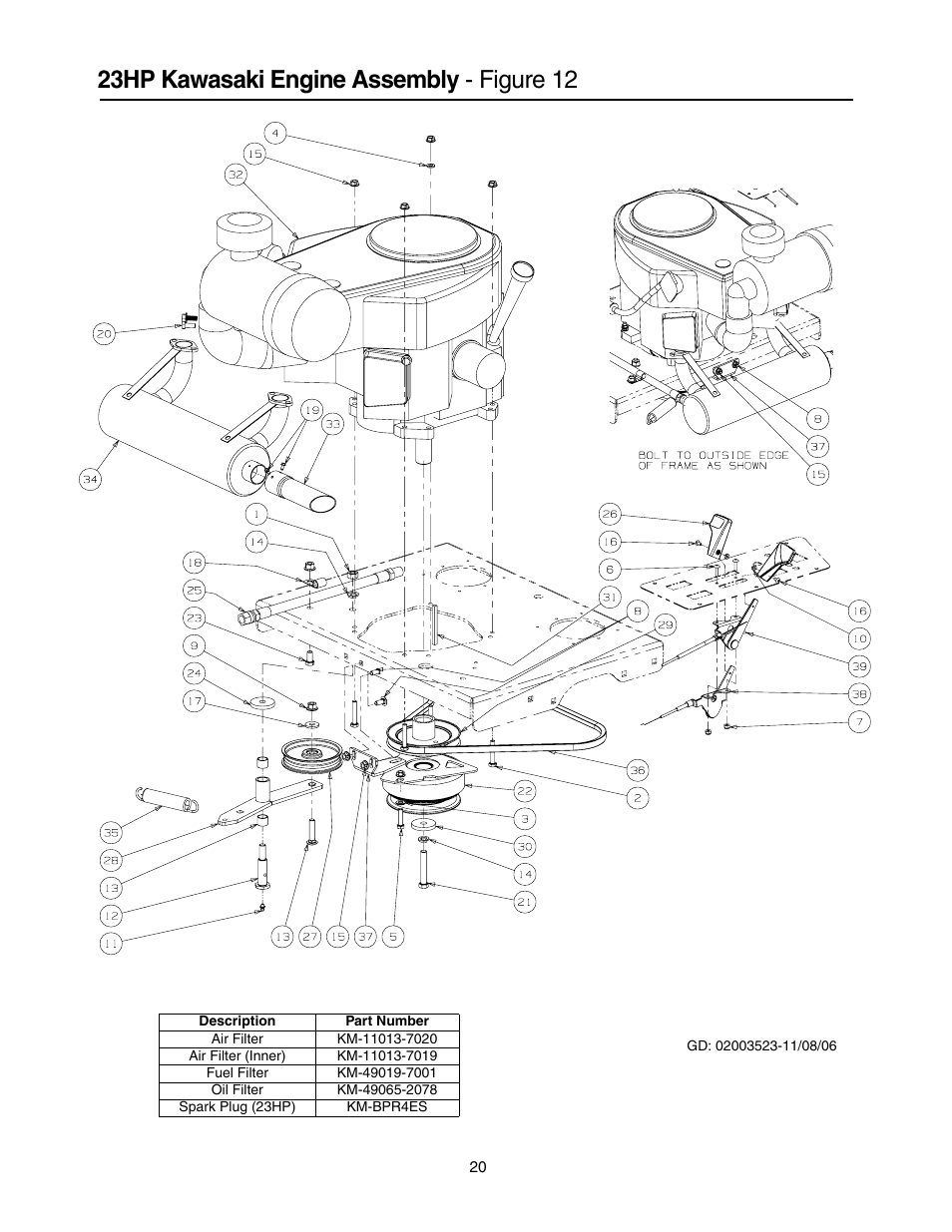 23hp kawasaki engine assembly - figure 12 | Cub Cadet 53AI8CTW750 User Manual | Page 20 / 28