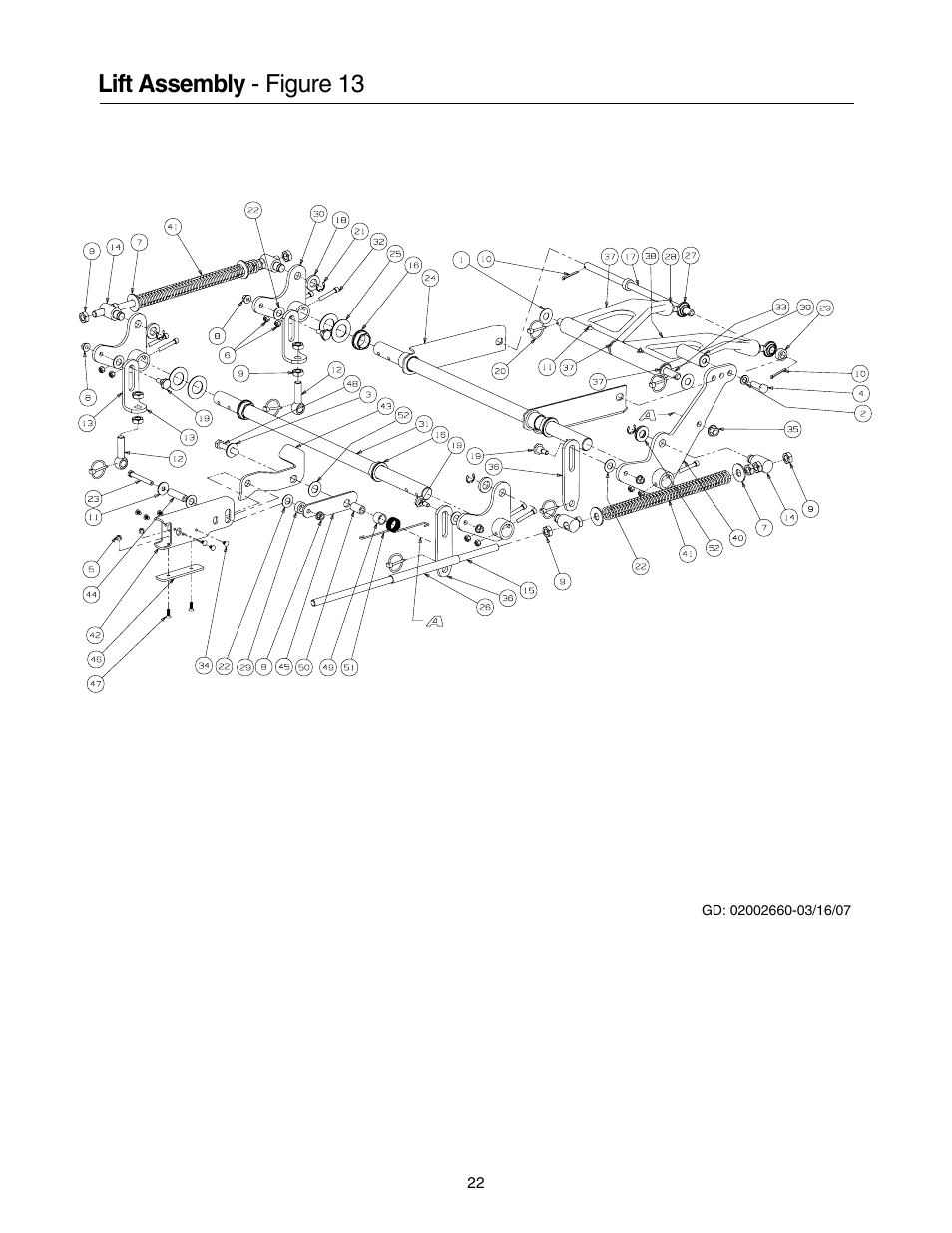 Lift assembly - figure 13 | Cub Cadet 53AI8CTW750 User Manual | Page 22 / 28