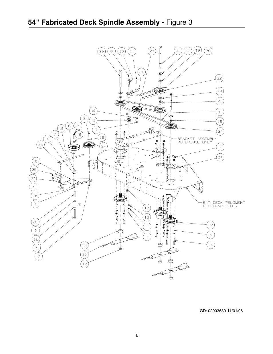 54" fabricated deck spindle assembly - figure 3 | Cub Cadet 53AI8CTW750 User Manual | Page 6 / 28