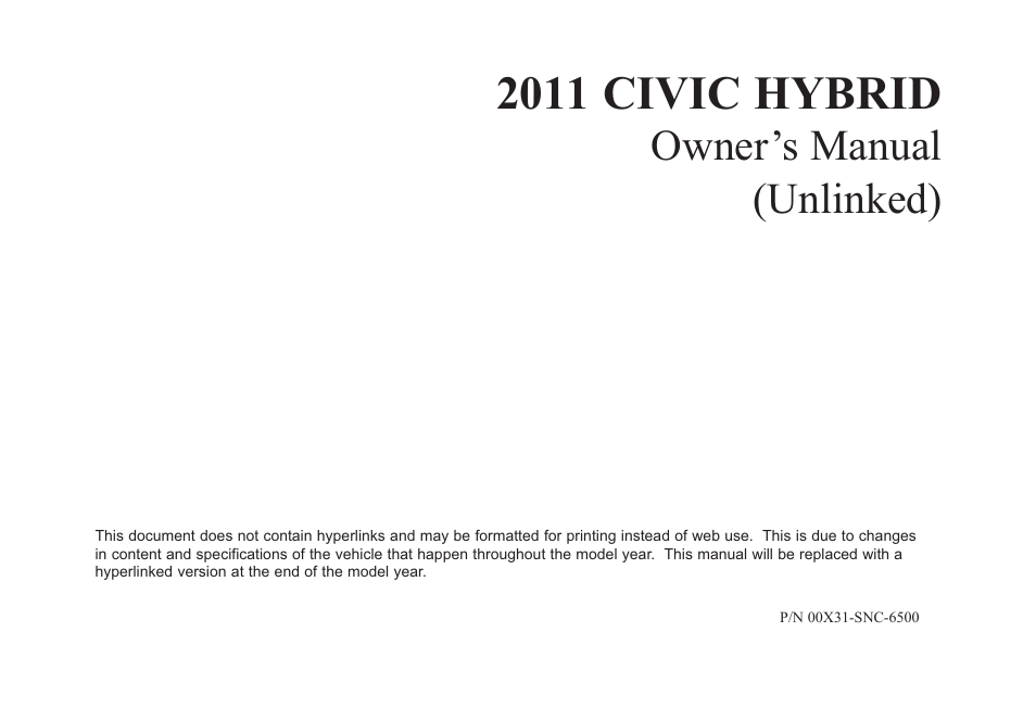 HONDA 2011 Civic Hybrid User Manual | 374 pages