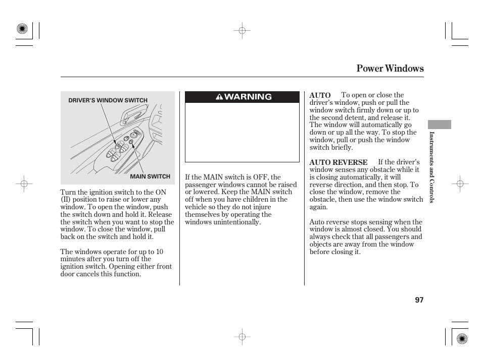 Power windows | HONDA 2011 Civic Hybrid User Manual | Page 103 / 374