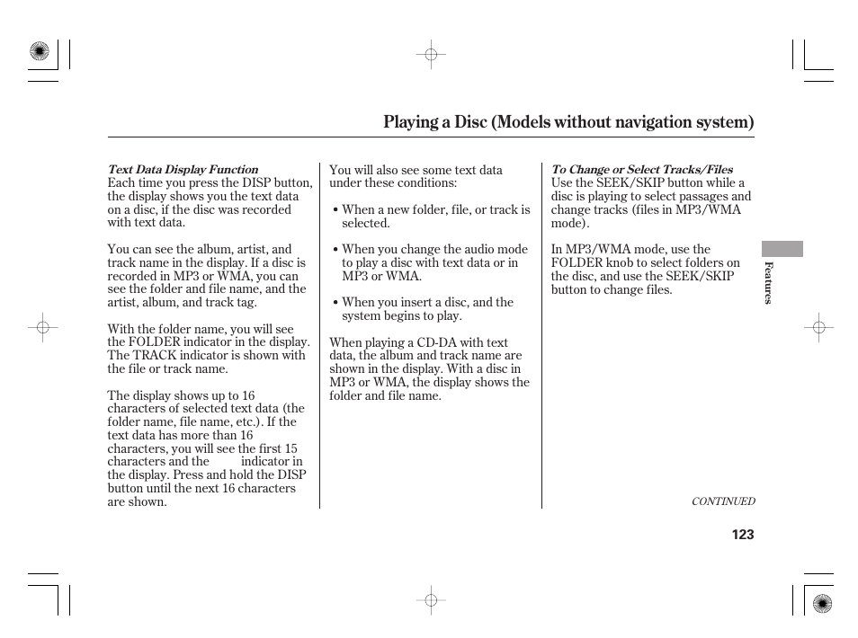 Playing a disc (models without navigation system) | HONDA 2011 Civic Hybrid User Manual | Page 129 / 374