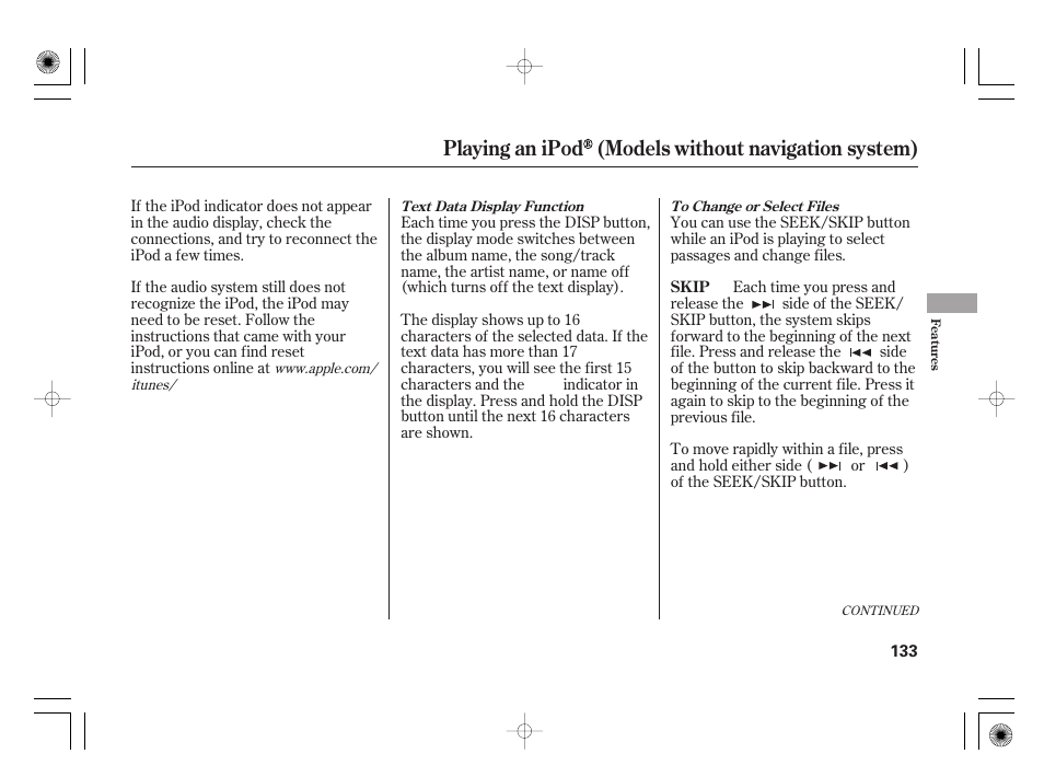 Playing an ipod (models without navigation system) | HONDA 2011 Civic Hybrid User Manual | Page 139 / 374