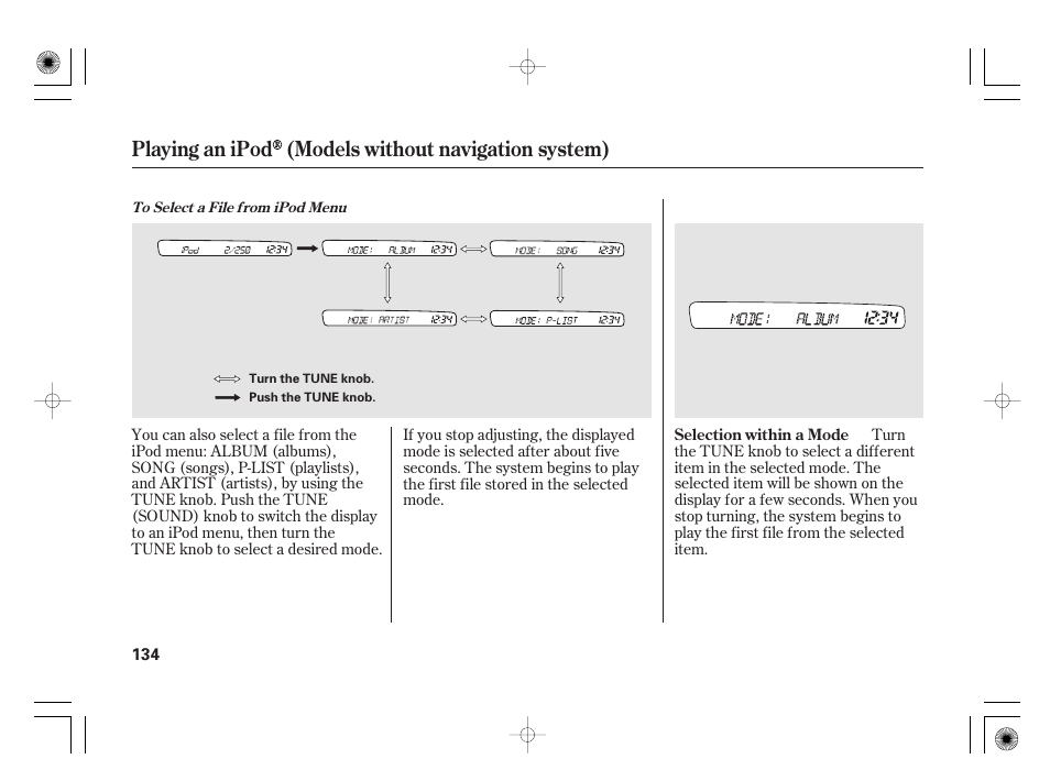 Playing an ipod (models without navigation system) | HONDA 2011 Civic Hybrid User Manual | Page 140 / 374