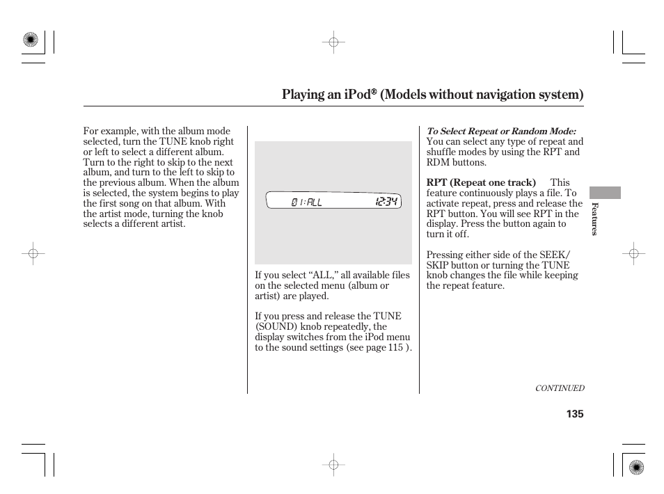 Playing an ipod (models without navigation system) | HONDA 2011 Civic Hybrid User Manual | Page 141 / 374