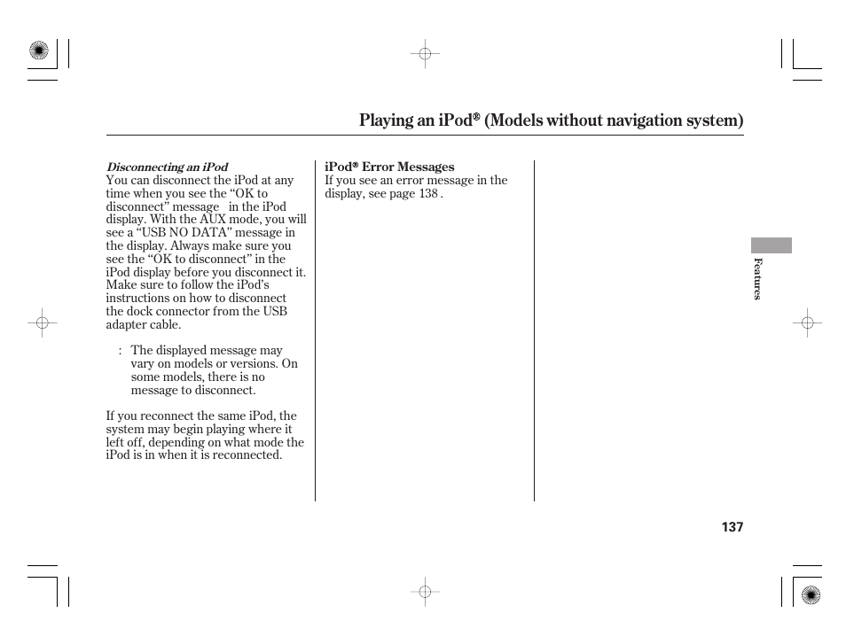 Playing an ipod (models without navigation system) | HONDA 2011 Civic Hybrid User Manual | Page 143 / 374