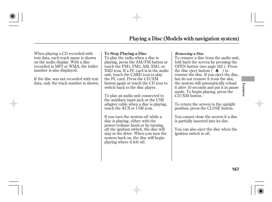 Playing a disc (models with navigation system) | HONDA 2011 Civic Hybrid User Manual | Page 173 / 374