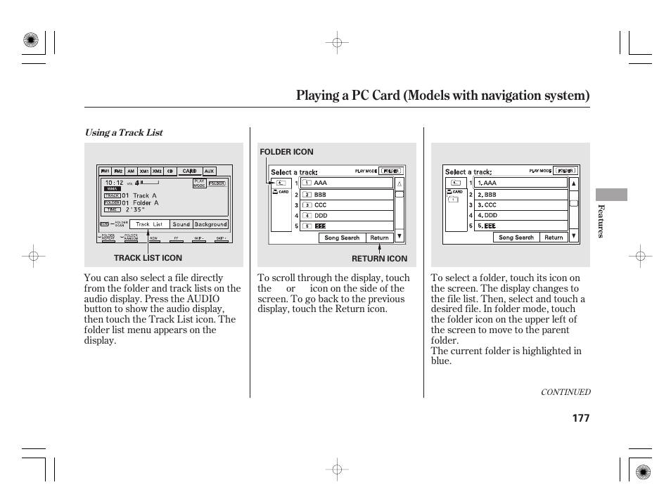 Playing a pc card (models with navigation system) | HONDA 2011 Civic Hybrid User Manual | Page 183 / 374