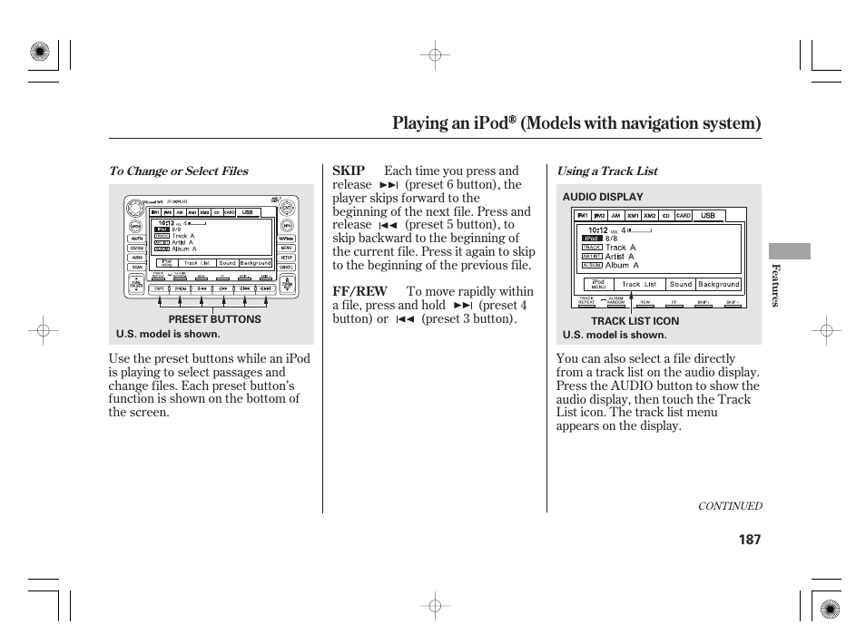 Playing an ipod (models with navigation system) | HONDA 2011 Civic Hybrid User Manual | Page 193 / 374