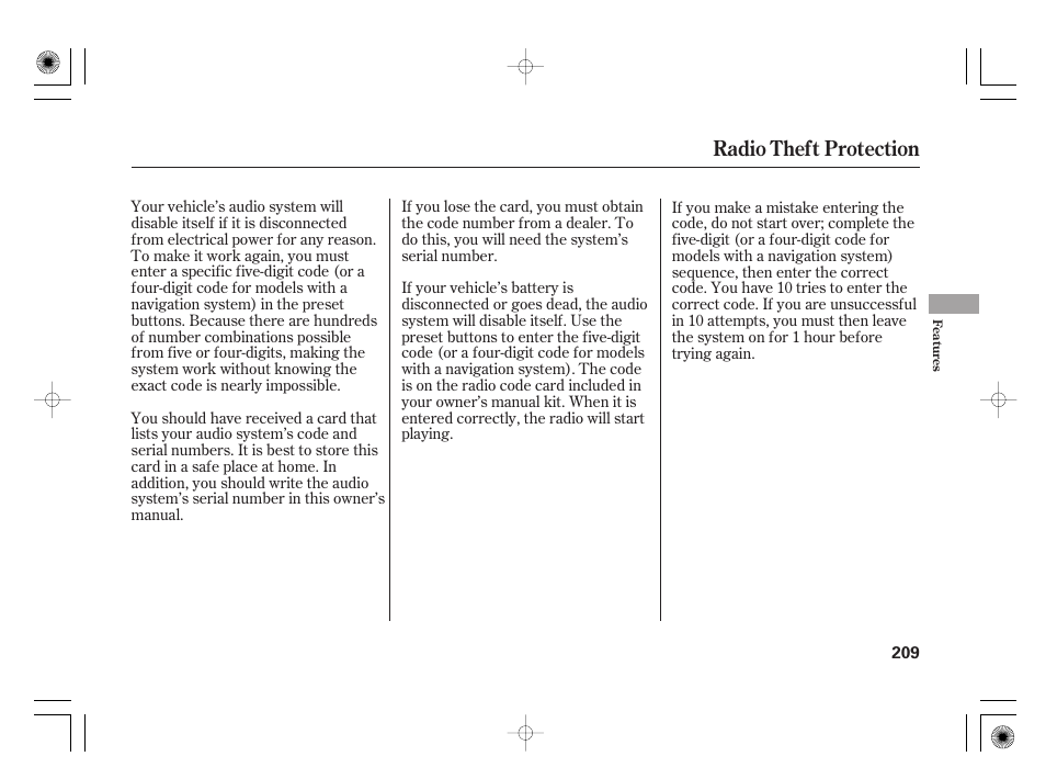 Radio theft protection | HONDA 2011 Civic Hybrid User Manual | Page 215 / 374