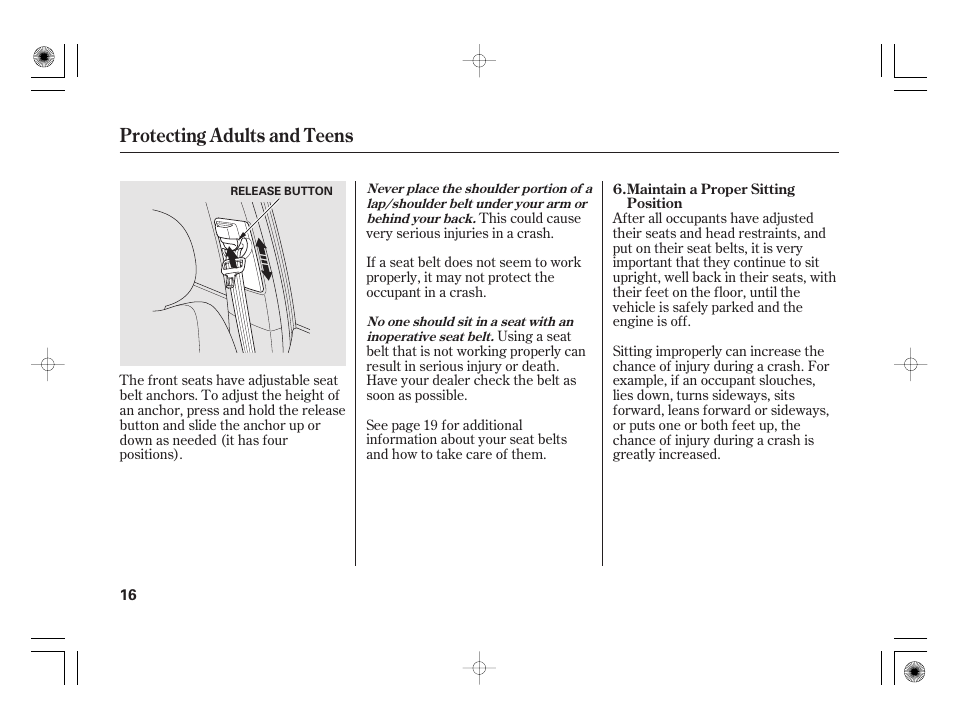 Protecting adults and teens | HONDA 2011 Civic Hybrid User Manual | Page 22 / 374