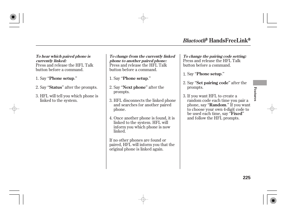 Handsfreelink, Bluetooth | HONDA 2011 Civic Hybrid User Manual | Page 231 / 374