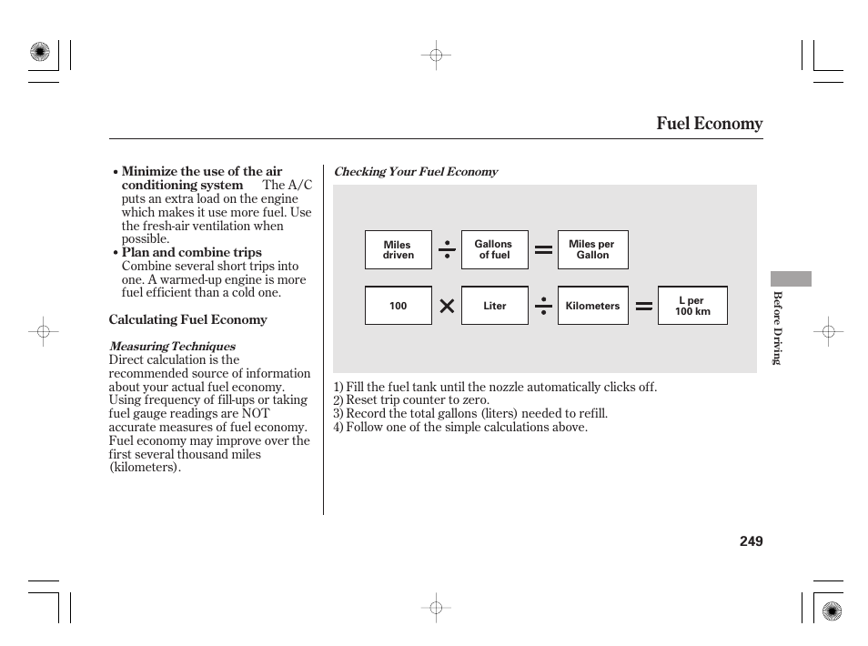 Fuel economy | HONDA 2011 Civic Hybrid User Manual | Page 255 / 374