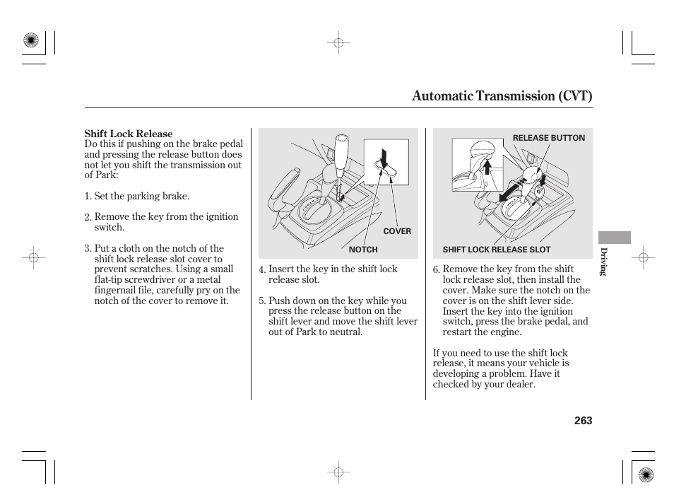 Automatic transmission (cvt) | HONDA 2011 Civic Hybrid User Manual | Page 269 / 374