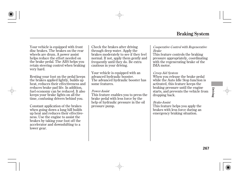 Braking system | HONDA 2011 Civic Hybrid User Manual | Page 273 / 374