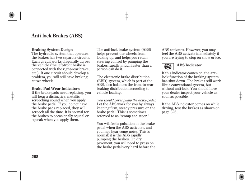 Anti-lock brakes (abs) | HONDA 2011 Civic Hybrid User Manual | Page 274 / 374