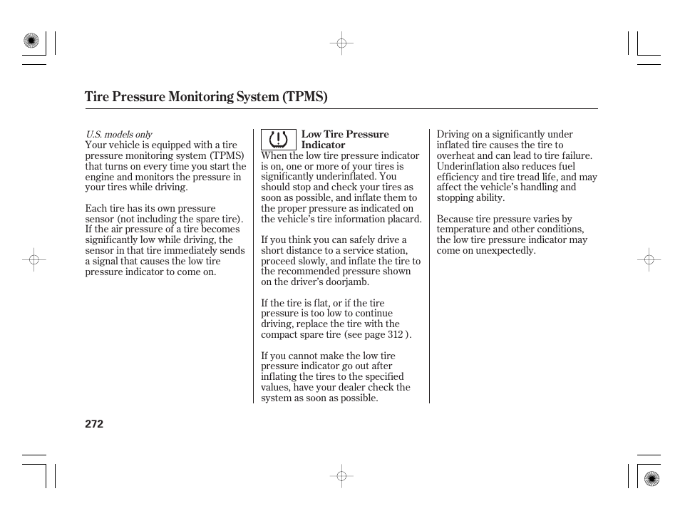 Tire pressure monitoring system (tpms) | HONDA 2011 Civic Hybrid User Manual | Page 278 / 374