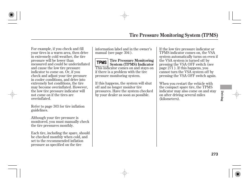 Tire pressure monitoring system (tpms) | HONDA 2011 Civic Hybrid User Manual | Page 279 / 374