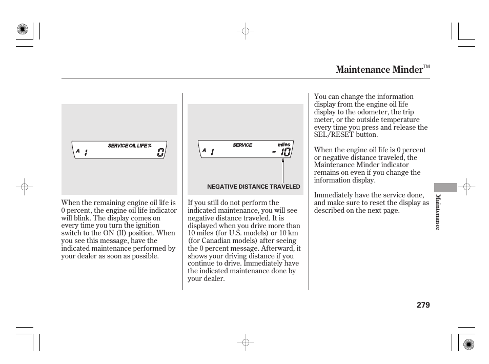 Maintenance minder | HONDA 2011 Civic Hybrid User Manual | Page 285 / 374