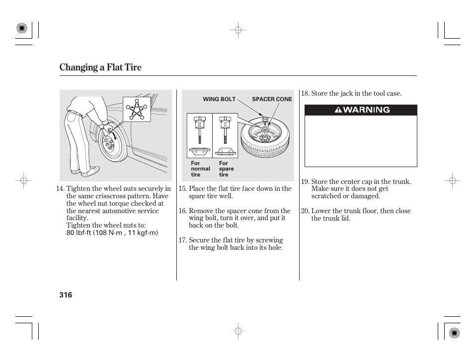 Changing a flat tire | HONDA 2011 Civic Hybrid User Manual | Page 322 / 374