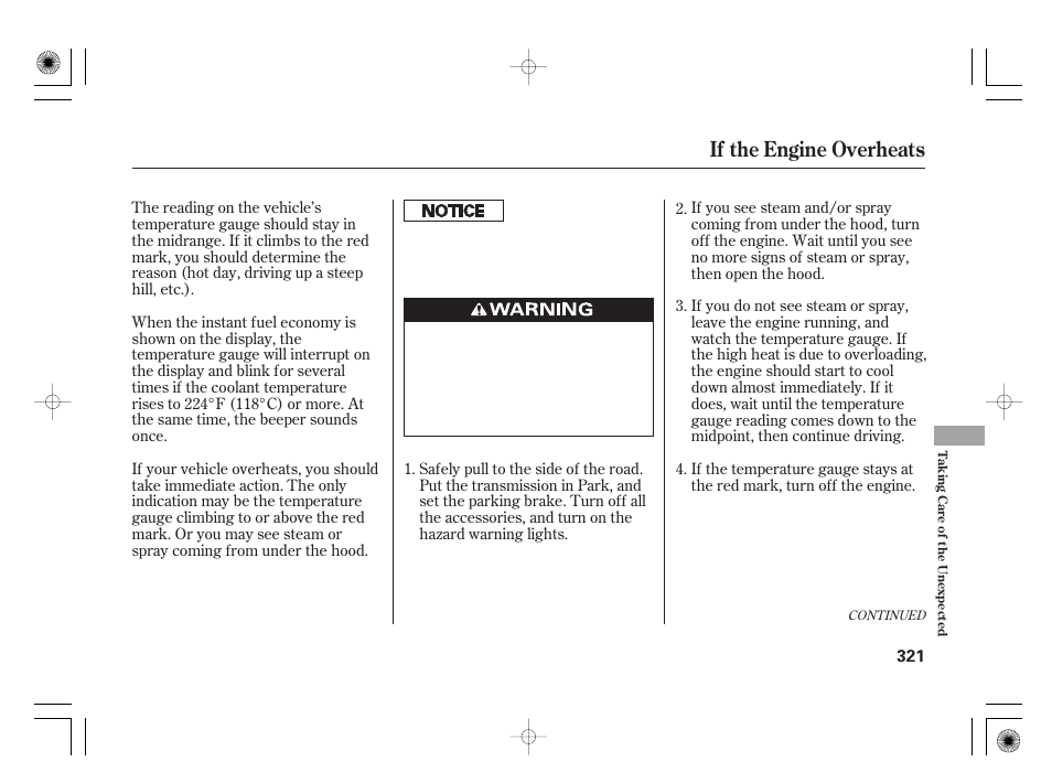 If the engine overheats | HONDA 2011 Civic Hybrid User Manual | Page 327 / 374