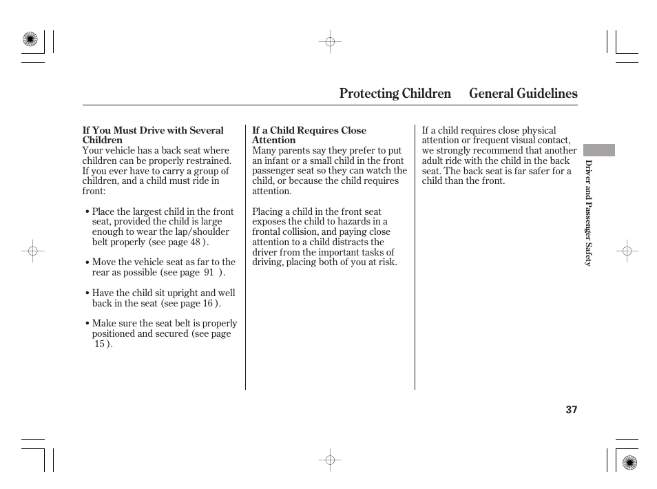 Protecting children general guidelines | HONDA 2011 Civic Hybrid User Manual | Page 43 / 374