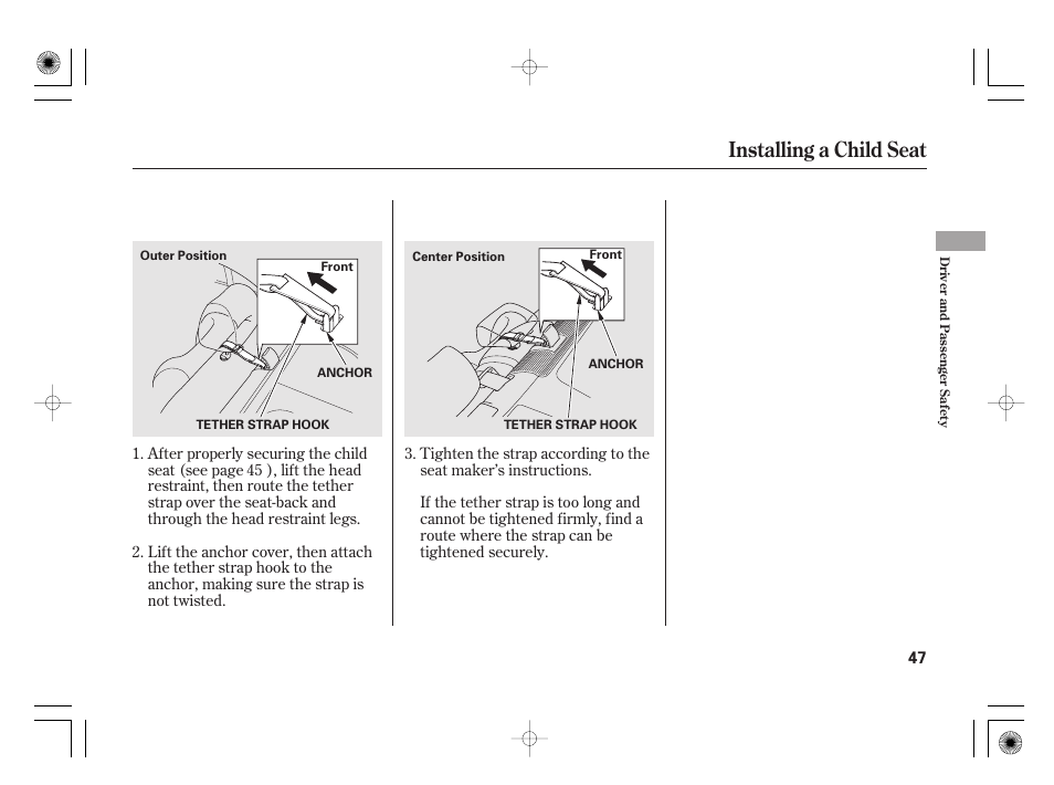 Installing a child seat | HONDA 2011 Civic Hybrid User Manual | Page 53 / 374