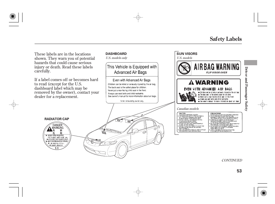 Safety labels | HONDA 2011 Civic Hybrid User Manual | Page 59 / 374