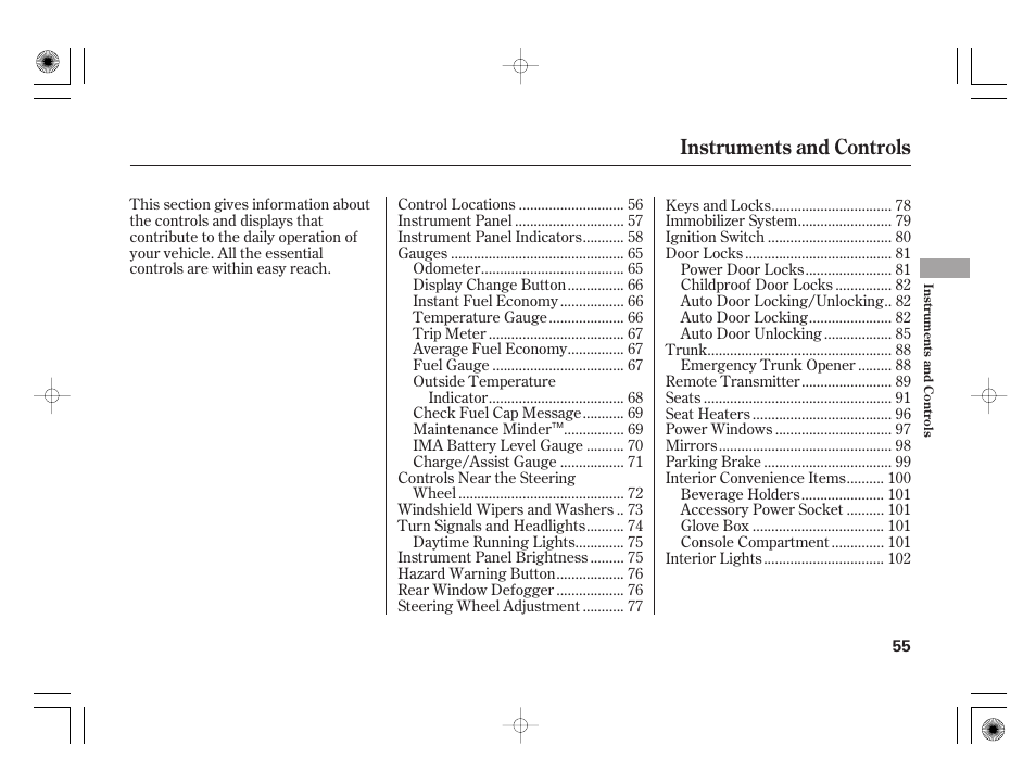 Instruments and controls | HONDA 2011 Civic Hybrid User Manual | Page 61 / 374