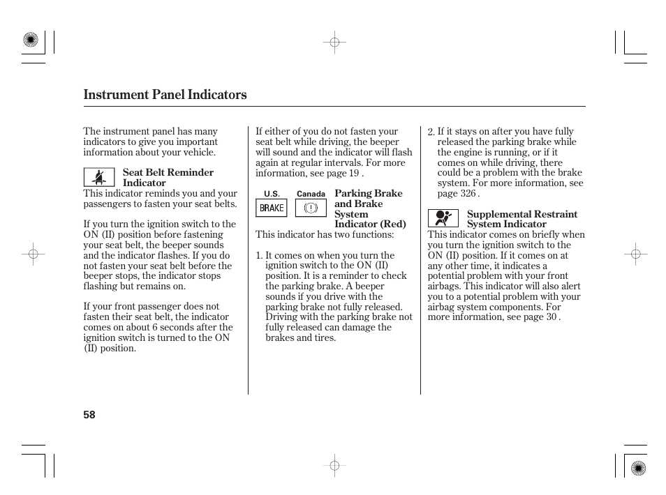 Instrument panel indicators | HONDA 2011 Civic Hybrid User Manual | Page 64 / 374