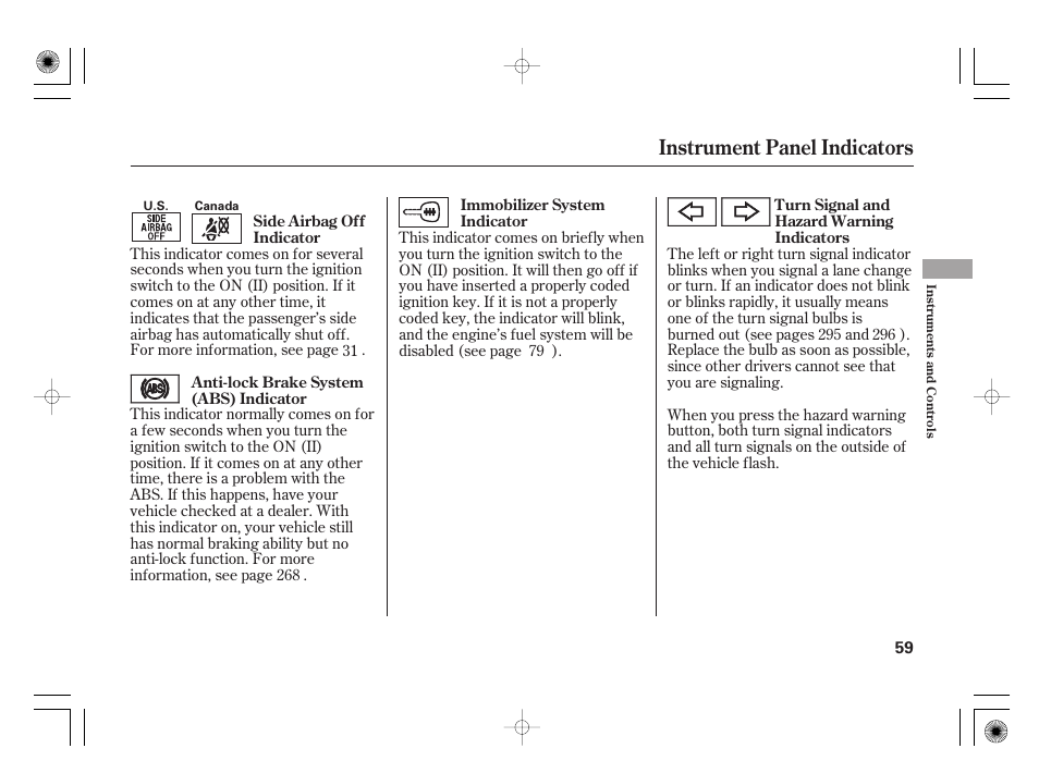 Instrument panel indicators | HONDA 2011 Civic Hybrid User Manual | Page 65 / 374